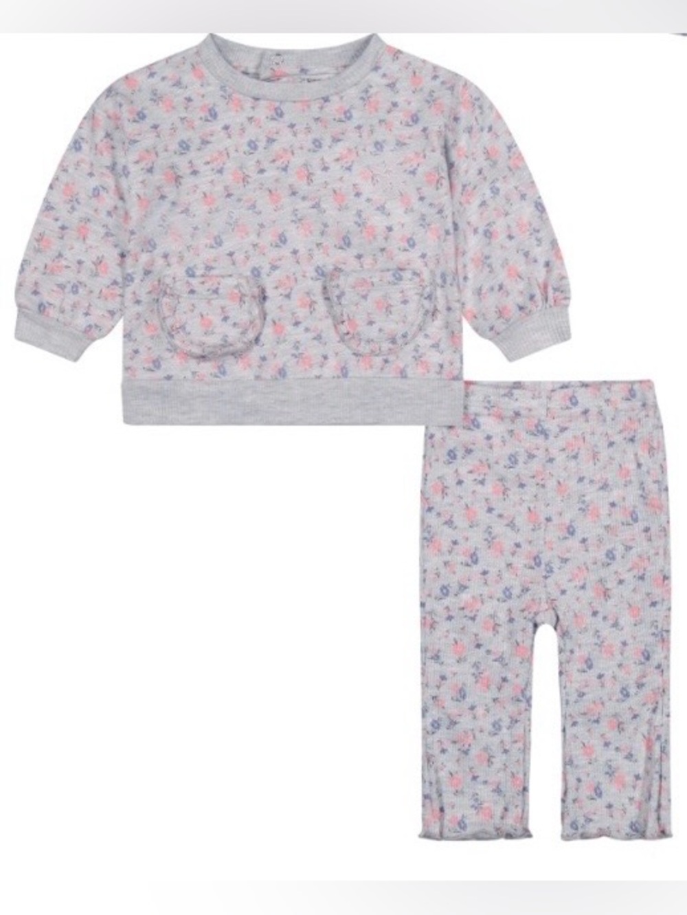 Kensie Baby Girl Fleece Rib Pant Set-LIGHT GREY